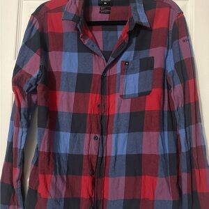 Quiksilver Red and Blue Casual Button Down Shirt